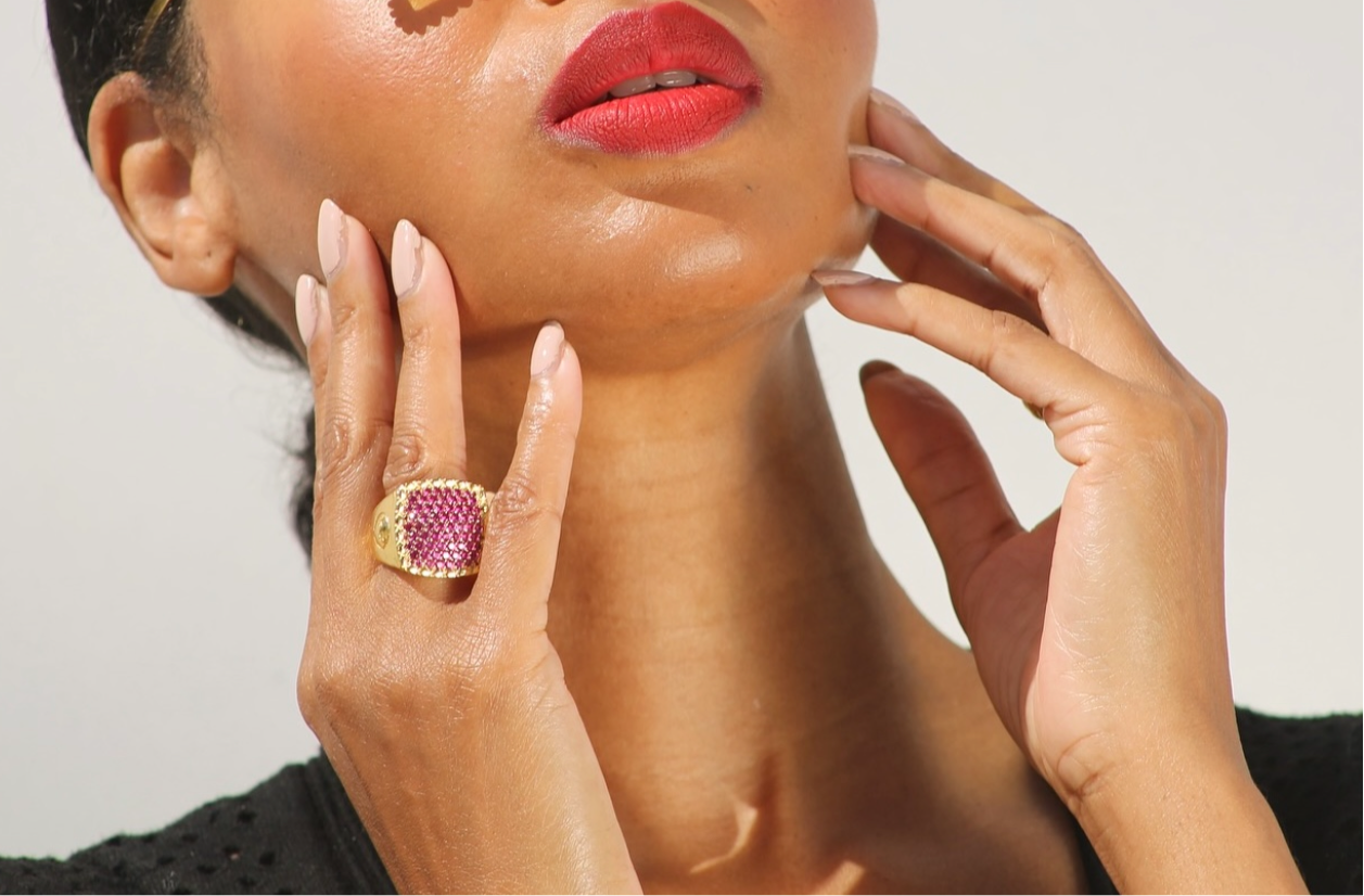 Happy Face Pave Ruby Ring