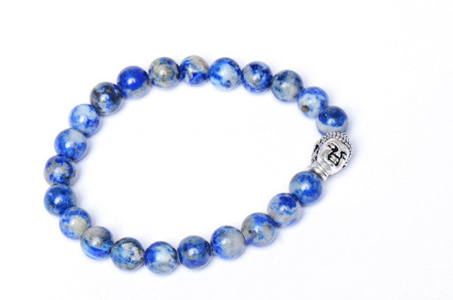 STERLING SILVER & DENIM LAPIZ BUDDHA BEAD BRACELET