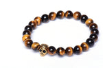 Tiger Eye "Love and War" Gold Skull Bracelet