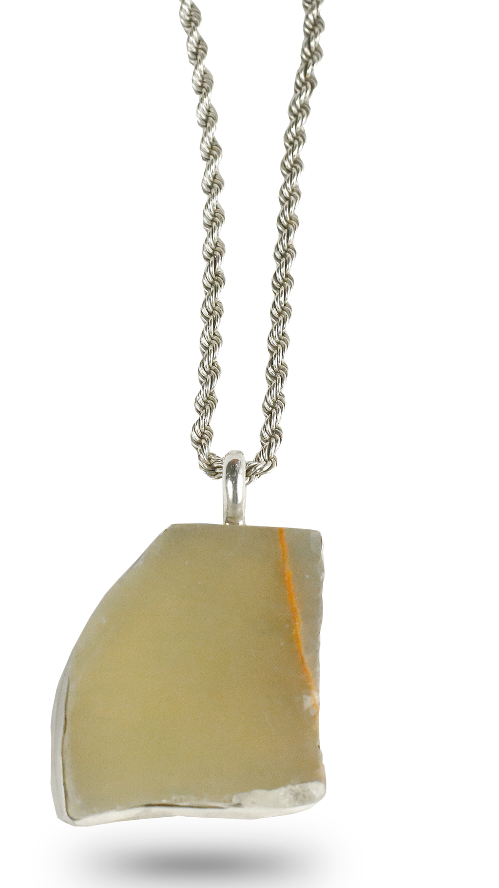 Large Hand Cut Sterling Silver Jade Necklace