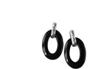 STERLING SILVER VINTAGE ONYX HOOP EARRINGS
