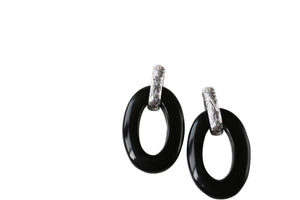 STERLING SILVER VINTAGE ONYX HOOP EARRINGS