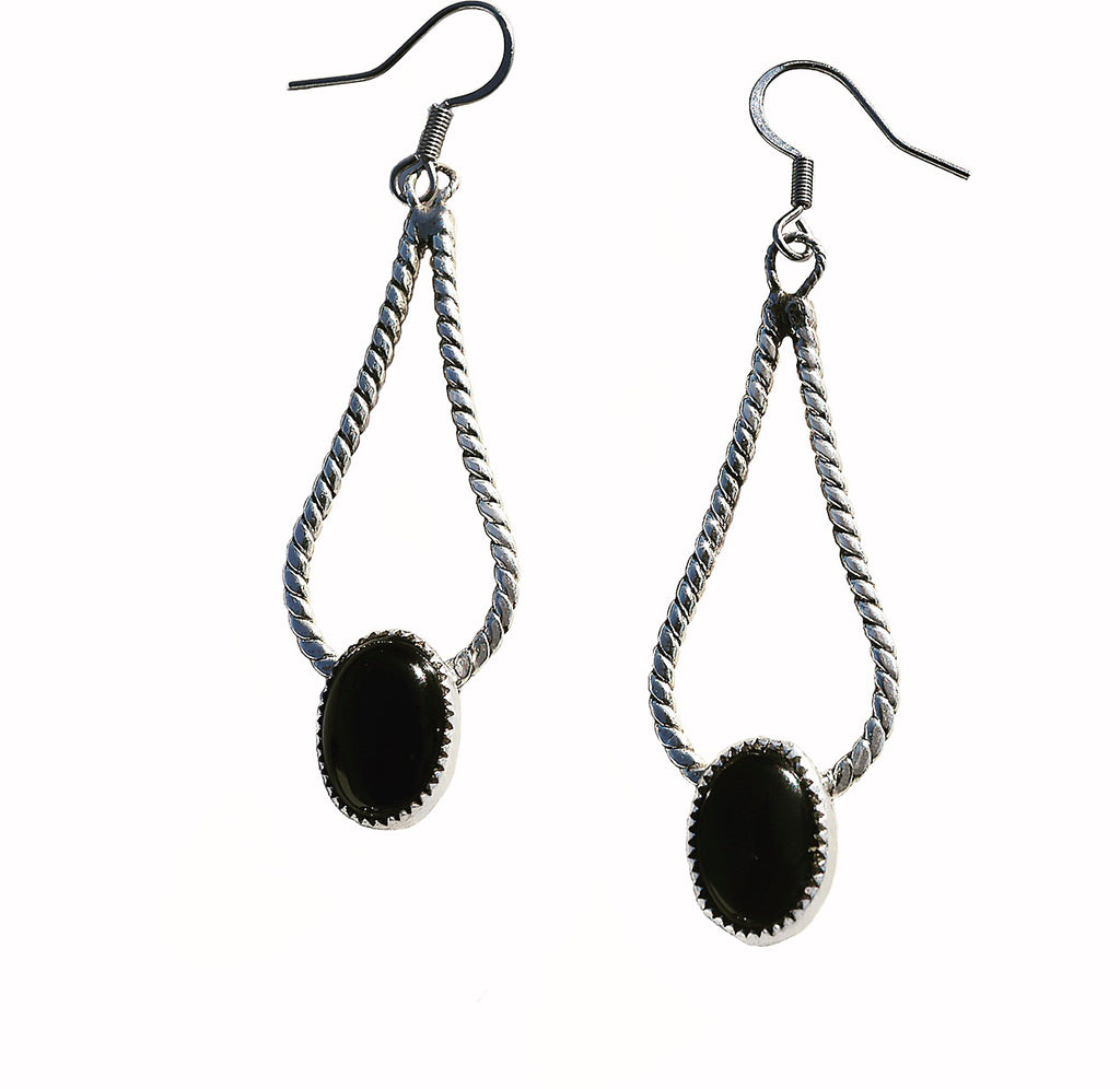 Sterling Silver Twisted Onyx Earrings