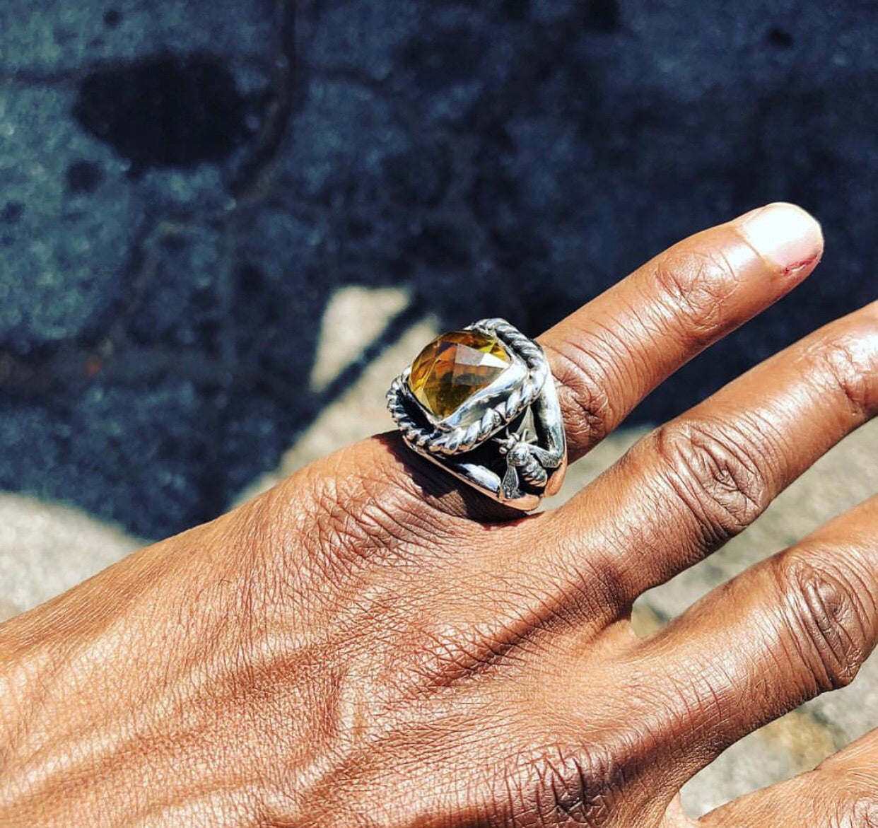 YELLOW CITRINE BEE RING