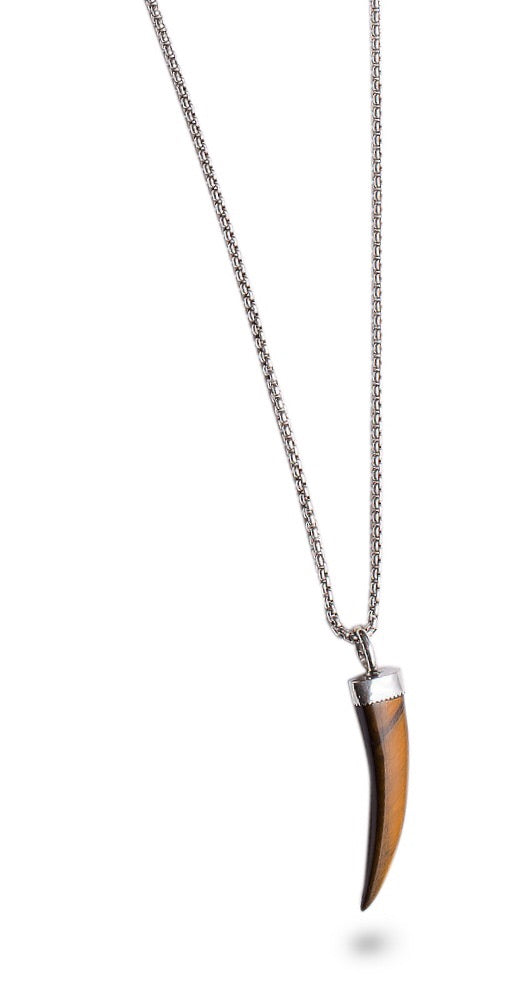 LONG TIGER EYE TOOTH NECKLACE