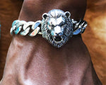 Sterling Silver Cuban Link Lion Bracelet