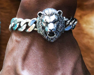 Sterling Silver Cuban Link Lion Bracelet