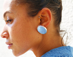 Sterling Silver Large Mother of Pearl Earrings Studs