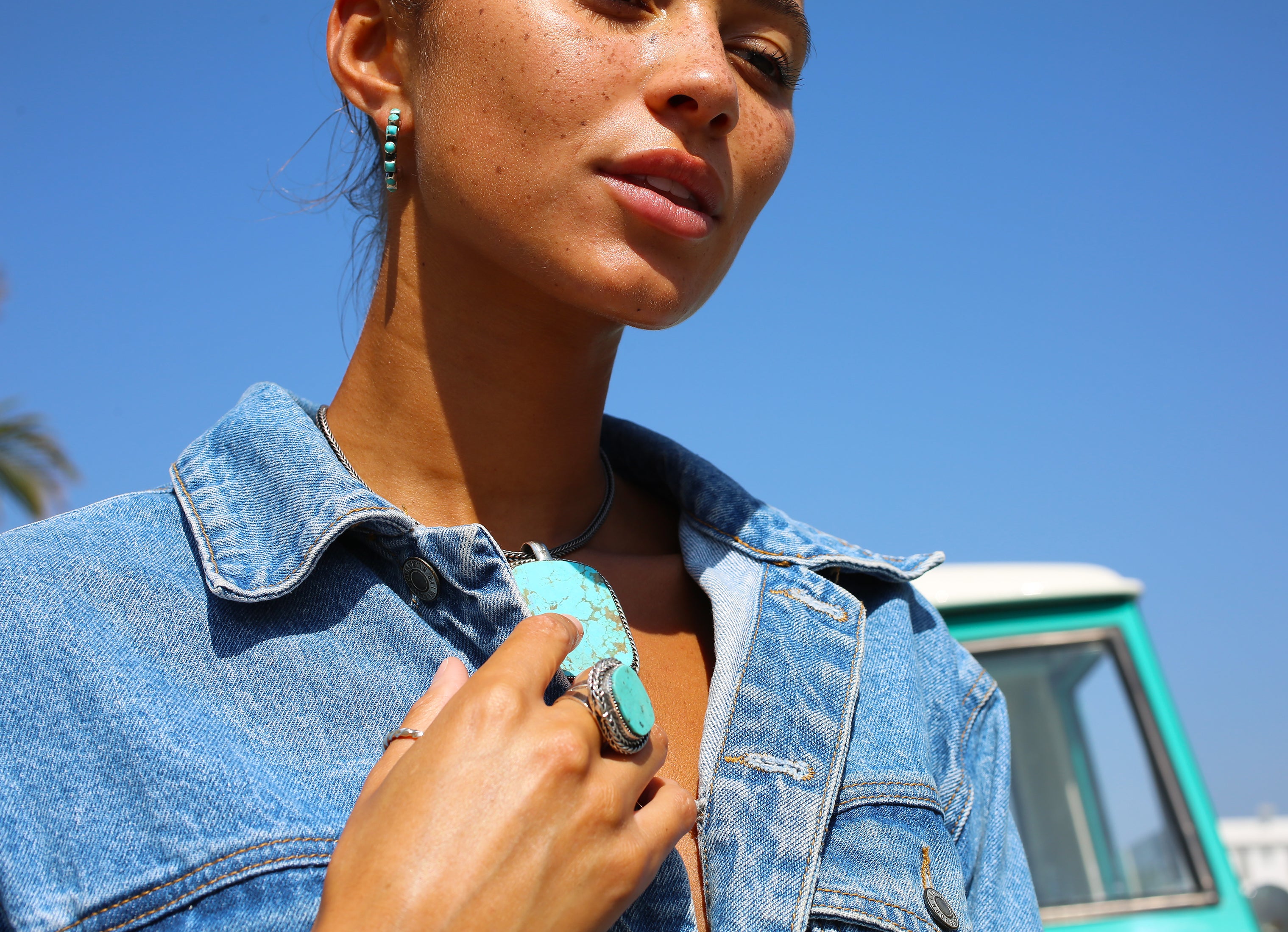 Sterling Silver Turquoise Hoop Earrings